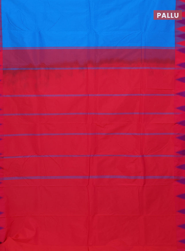 Arani semi silk saree cs blue and dual shade of purple with plain body and temple design border