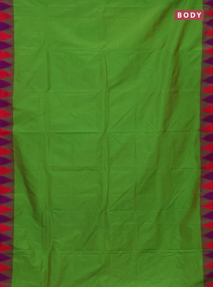 Arani semi silk saree dual shade of light green and dual shade of pink with plain body and temple design border