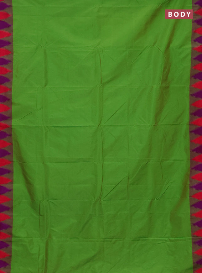 Arani semi silk saree dual shade of light green and dual shade of pink with plain body and temple design border