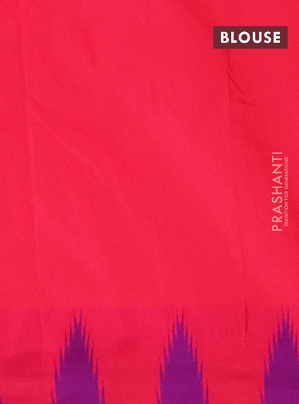 Arani semi silk saree dual shade of light green and dual shade of pink with plain body and temple design border