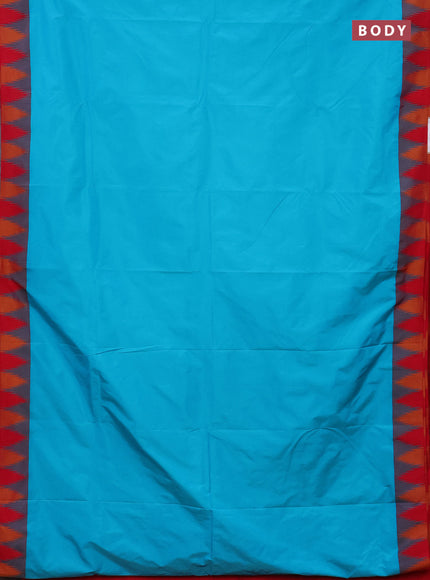 Arani semi silk saree teal blue and dual shade of bluish pink with plain body and temple design border