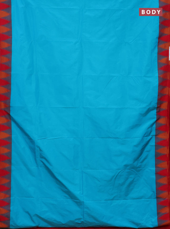 Arani semi silk saree teal blue and dual shade of bluish pink with plain body and temple design border