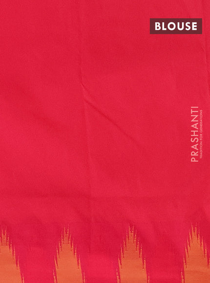 Arani semi silk saree teal blue and dual shade of bluish pink with plain body and temple design border