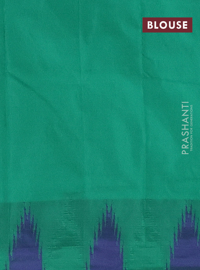 Arani semi silk saree dark mustard and dual shade of green with plain body and temple design border