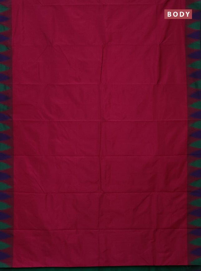 Arani semi silk saree magenta pink and green violet with plain body and temple design border