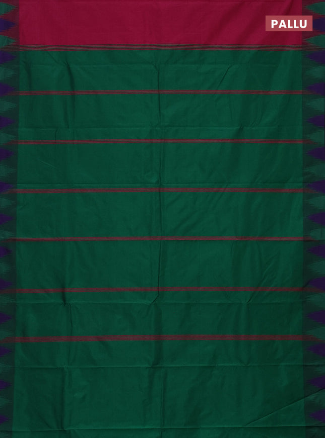 Arani semi silk saree magenta pink and green violet with plain body and temple design border