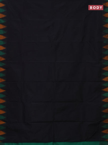 Arani semi silk saree black and green mustard yellow with plain body and temple design border