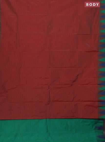 Arani semi silk saree maroon shade and dual shade of green with plain body and temple design border