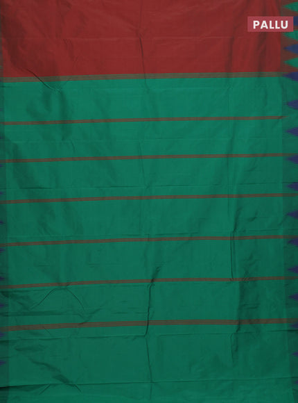 Arani semi silk saree maroon shade and dual shade of green with plain body and temple design border