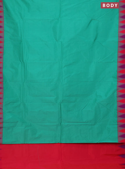 Arani semi silk saree teal green and dual shade of bluish pink with plain body and temple design border