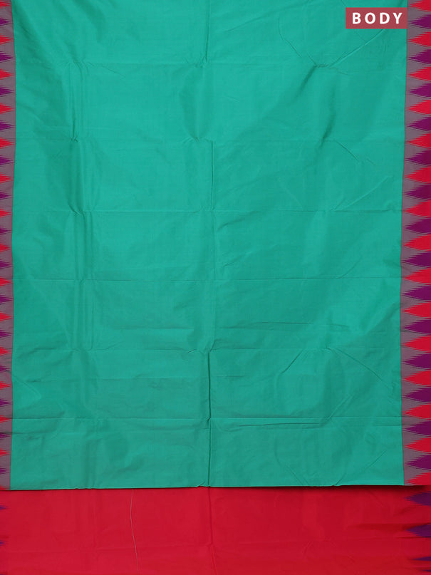 Arani semi silk saree teal green and dual shade of bluish pink with plain body and temple design border