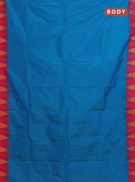 Arani semi silk saree dual shade of teal blue and dual shade of pink with plain body and temple design border