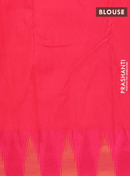 Arani semi silk saree dual shade of teal blue and dual shade of pink with plain body and temple design border