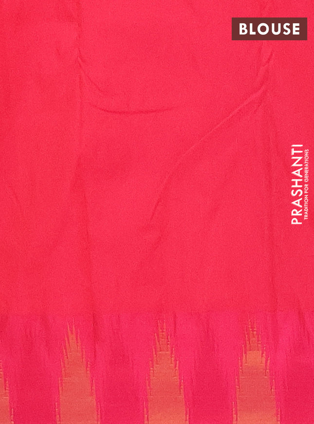 Arani semi silk saree dual shade of teal blue and dual shade of pink with plain body and temple design border