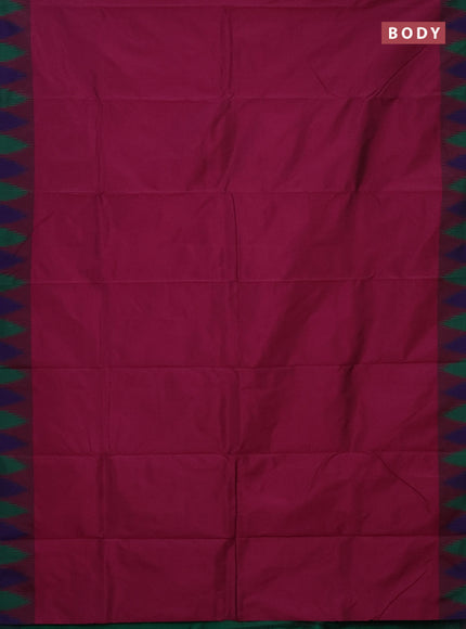 Arani semi silk saree magenta pink and green blue with plain body and temple design border