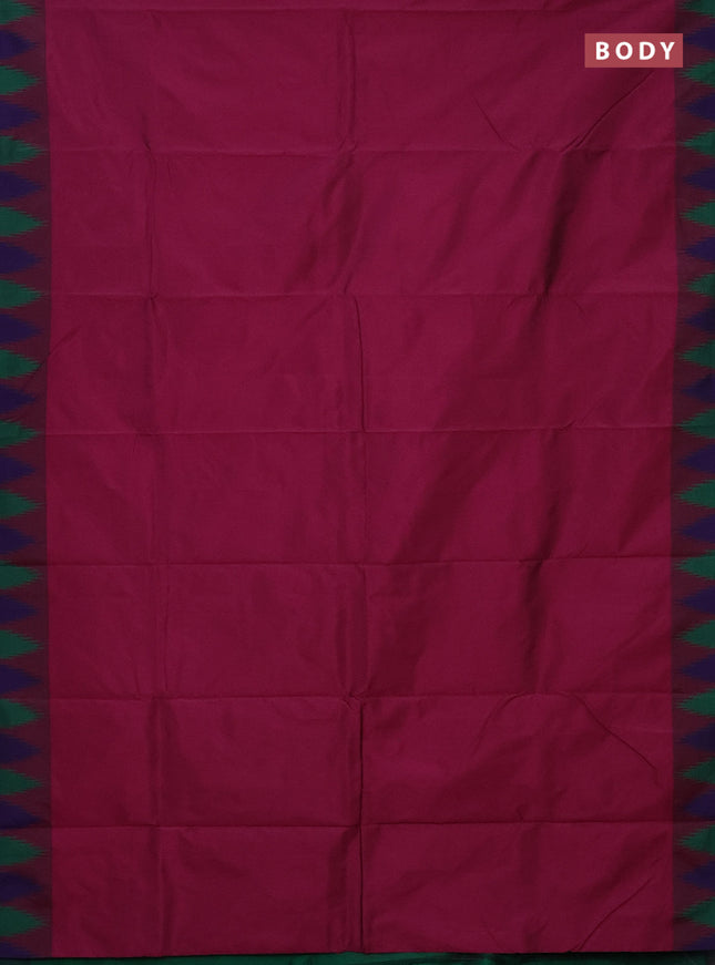 Arani semi silk saree magenta pink and green blue with plain body and temple design border