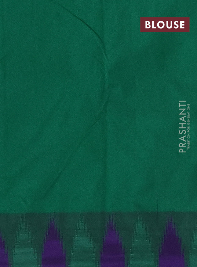Arani semi silk saree magenta pink and green blue with plain body and temple design border