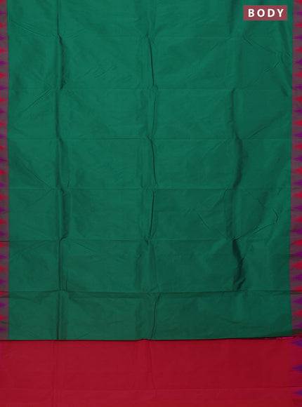 Arani semi silk saree green and dual shade of magenta pink with plain body and temple design border
