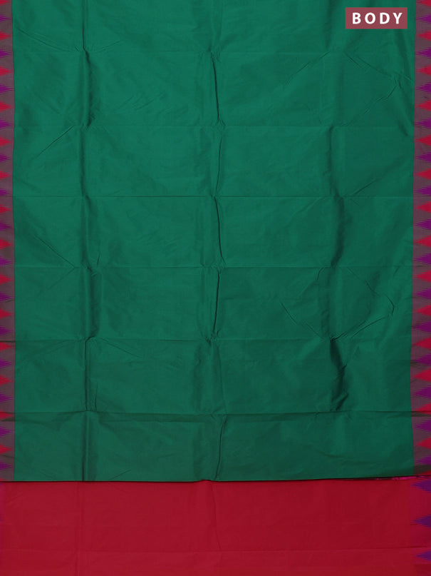Arani semi silk saree green and dual shade of magenta pink with plain body and temple design border
