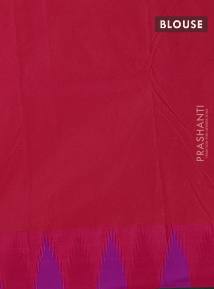Arani semi silk saree green and dual shade of magenta pink with plain body and temple design border