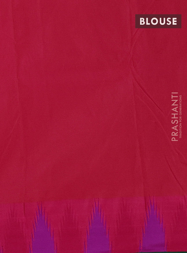 Arani semi silk saree green and dual shade of magenta pink with plain body and temple design border
