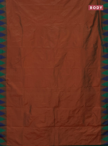 Arani semi silk saree rust shade and green with plain body and temple design border