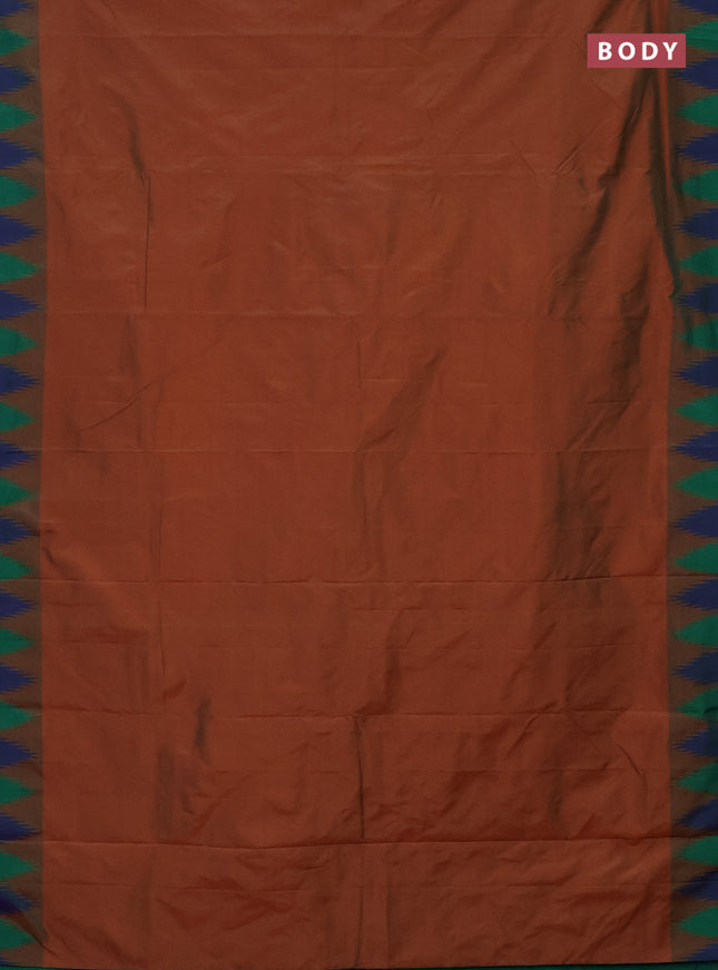 Arani semi silk saree rust shade and green with plain body and temple design border