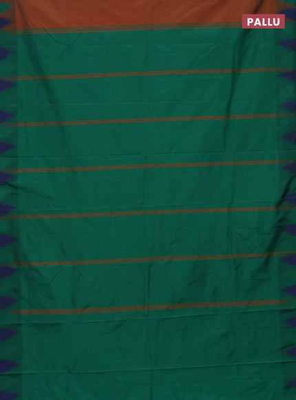 Arani semi silk saree rust shade and green with plain body and temple design border