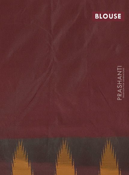 Arani semi silk saree teal green and maroon mustard with plain body and temple design border