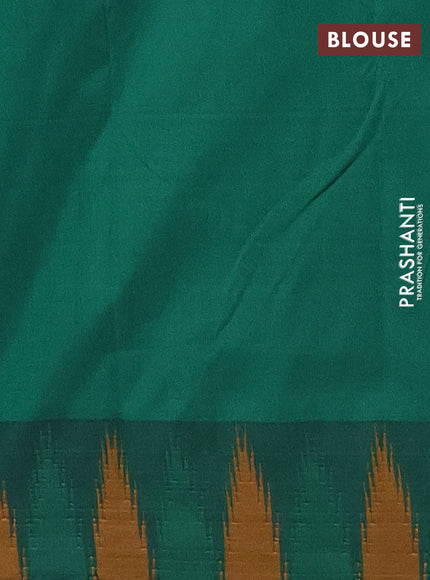 Arani semi silk saree purple and green mustard yellow with plain body and temple design border