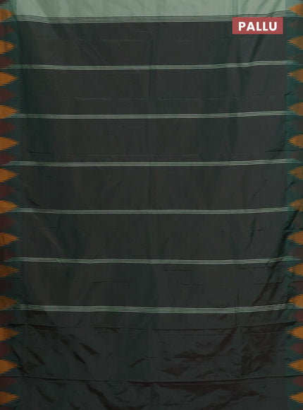 Arani semi silk saree pastel green shade and mustard yellow maroon with plain body and temple design border