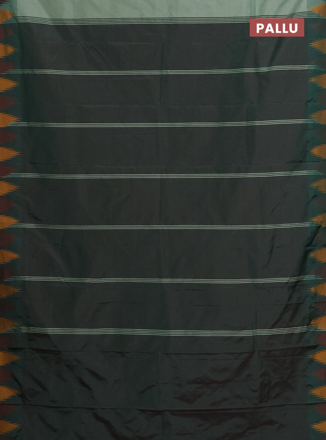 Arani semi silk saree pastel green shade and mustard yellow maroon with plain body and temple design border