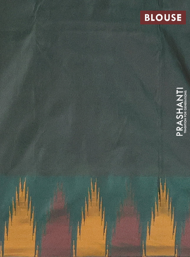 Arani semi silk saree pastel green shade and mustard yellow maroon with plain body and temple design border
