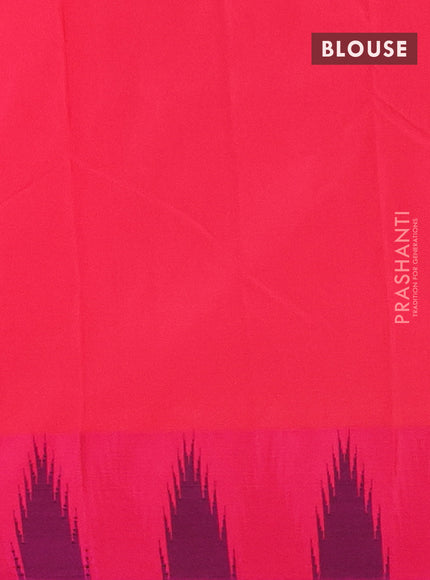 Arani semi silk saree green and dual shade of pink with plain body and temple design border