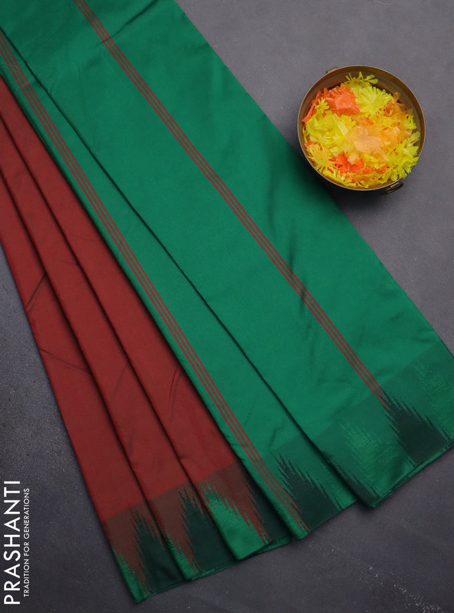 Arani semi silk saree dual shade of maroon and green with plain body and temple design border