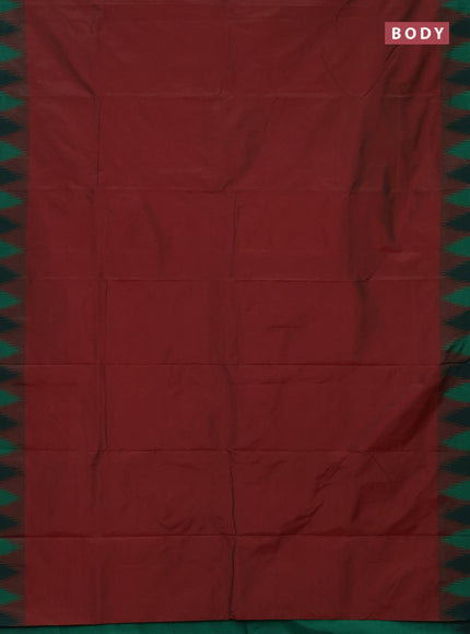 Arani semi silk saree dual shade of maroon and green with plain body and temple design border