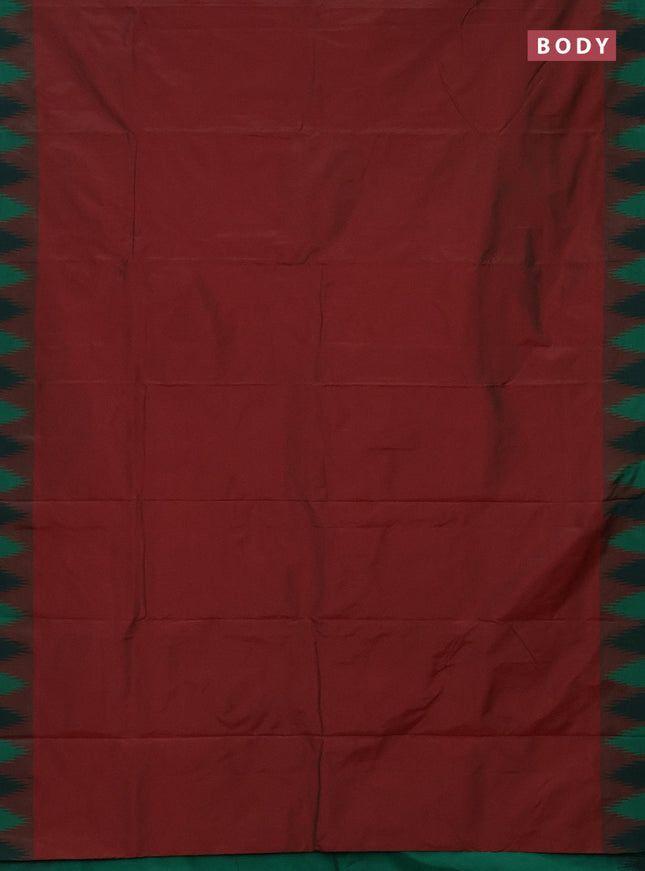 Arani semi silk saree dual shade of maroon and green with plain body and temple design border