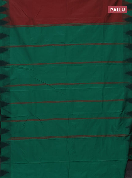 Arani semi silk saree dual shade of maroon and green with plain body and temple design border
