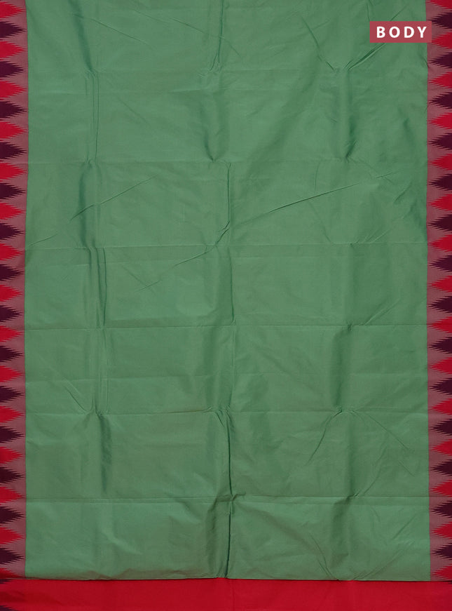 Arani semi silk saree green shade and dual shade of pink with plain body and temple design border