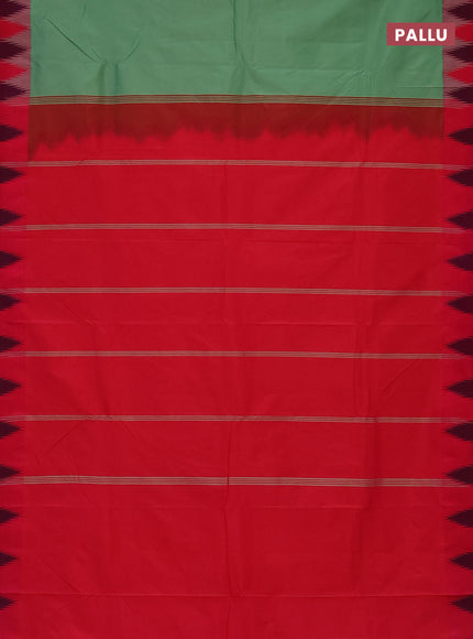 Arani semi silk saree green shade and dual shade of pink with plain body and temple design border