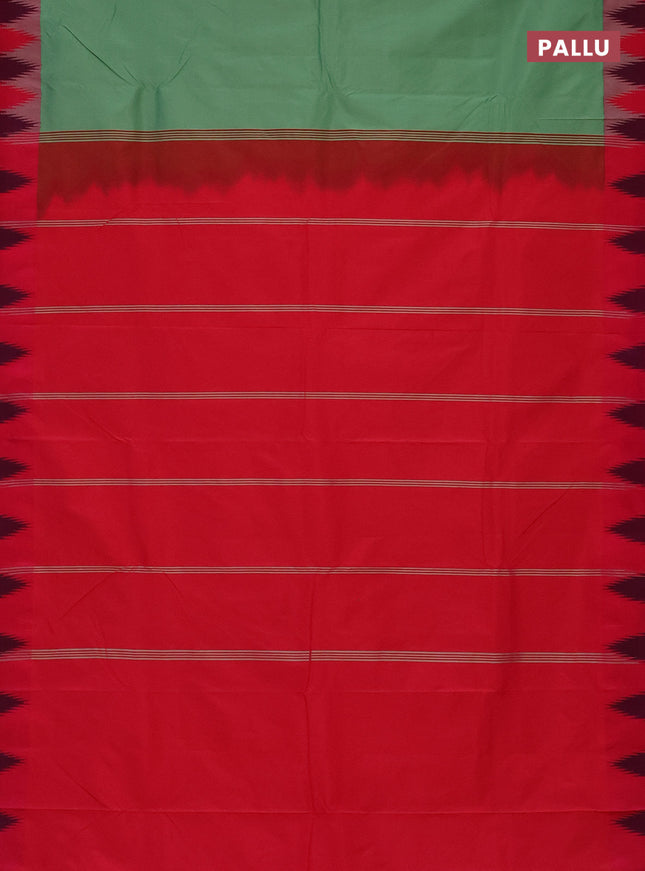 Arani semi silk saree green shade and dual shade of pink with plain body and temple design border