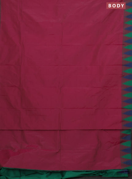 Arani semi silk saree magenta pink and green with plain body and temple design border