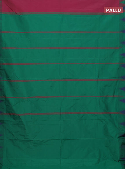 Arani semi silk saree magenta pink and green with plain body and temple design border