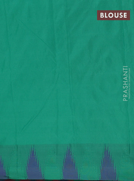 Arani semi silk saree magenta pink and green with plain body and temple design border