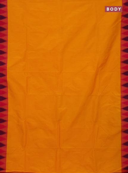 Arani semi silk saree mango yellow and pink with plain body and temple design border