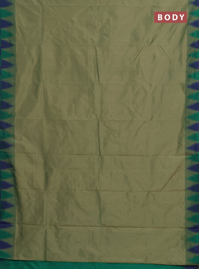 Arani semi silk saree green shade with plain body and temple design border