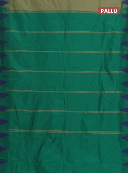 Arani semi silk saree green shade with plain body and temple design border