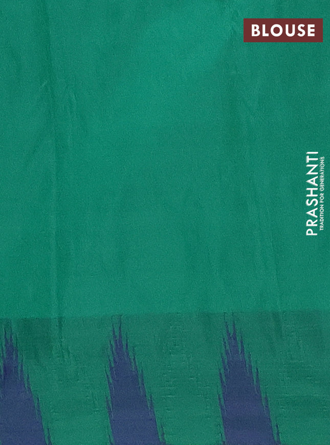 Arani semi silk saree green shade with plain body and temple design border