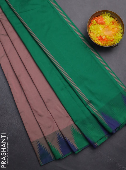 Arani semi silk saree pastel pink and green with plain body and temple design border