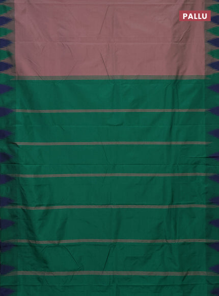 Arani semi silk saree pastel pink and green with plain body and temple design border